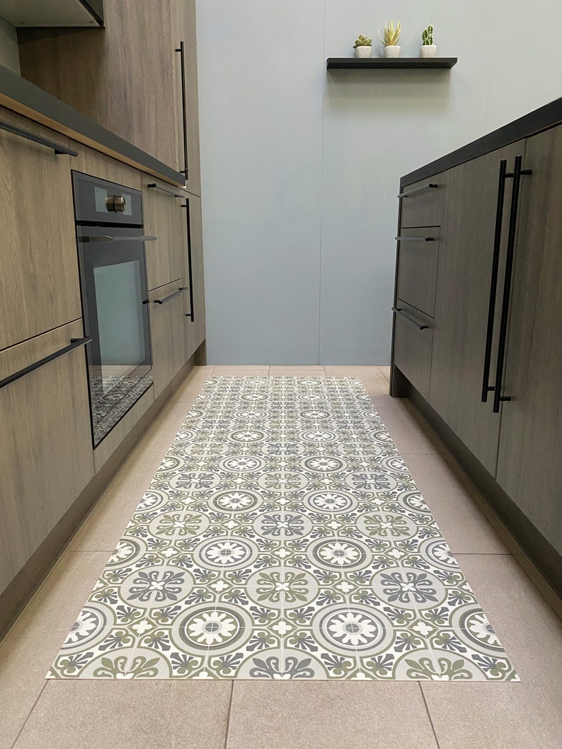 Vinyl Floor Mat in Spanish Tile Design Kitchen Runner Rug Etsy