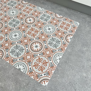 Kitchen Runner Rug in Terracotta Spanish Tile Pattern, Linoleum Vinyl Floor Mat For Hallways, Dining Rooms and Bathrooms