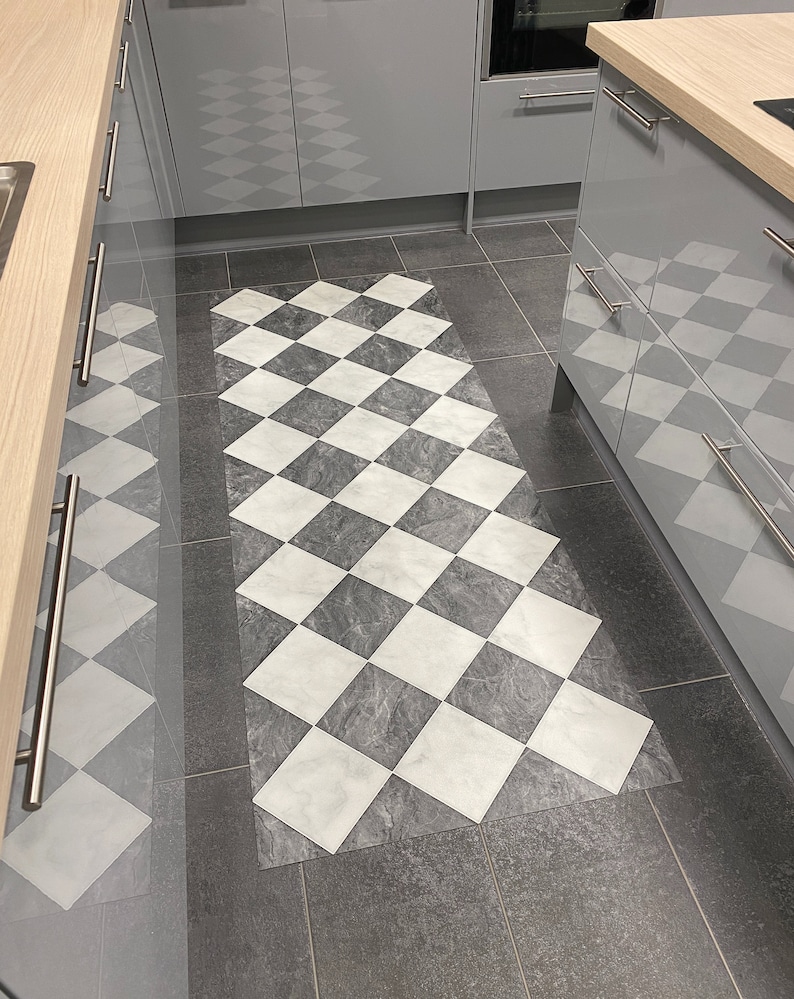 Checkerboard Tile Rug Checkerboard Vinyl Runner Rug in Black and White Marble Tile - Etsy