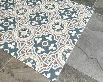 Blue Patterned Vinyl Floor Mat Runner in Moroccan Tile Design