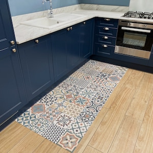Moroccan Vinyl Rug Runner in Tile Effect Pattern For Kitchen, Hallway and Bathroom Floors, Decorative Linoleum PVC Mat Marrakesh image 4