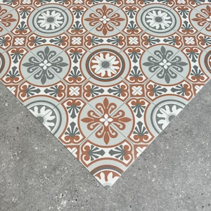Kitchen Floor Mat, Terracotta Vinyl Rug, Moroccan Tile Effect Runner, Decorative PVC Carpet