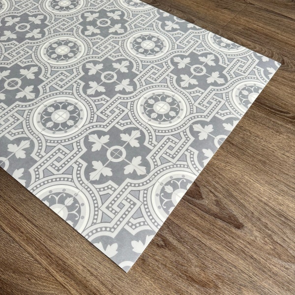 Grey Cushioned Vinyl Floor Mat Runner in Moroccan Decorative Pattern