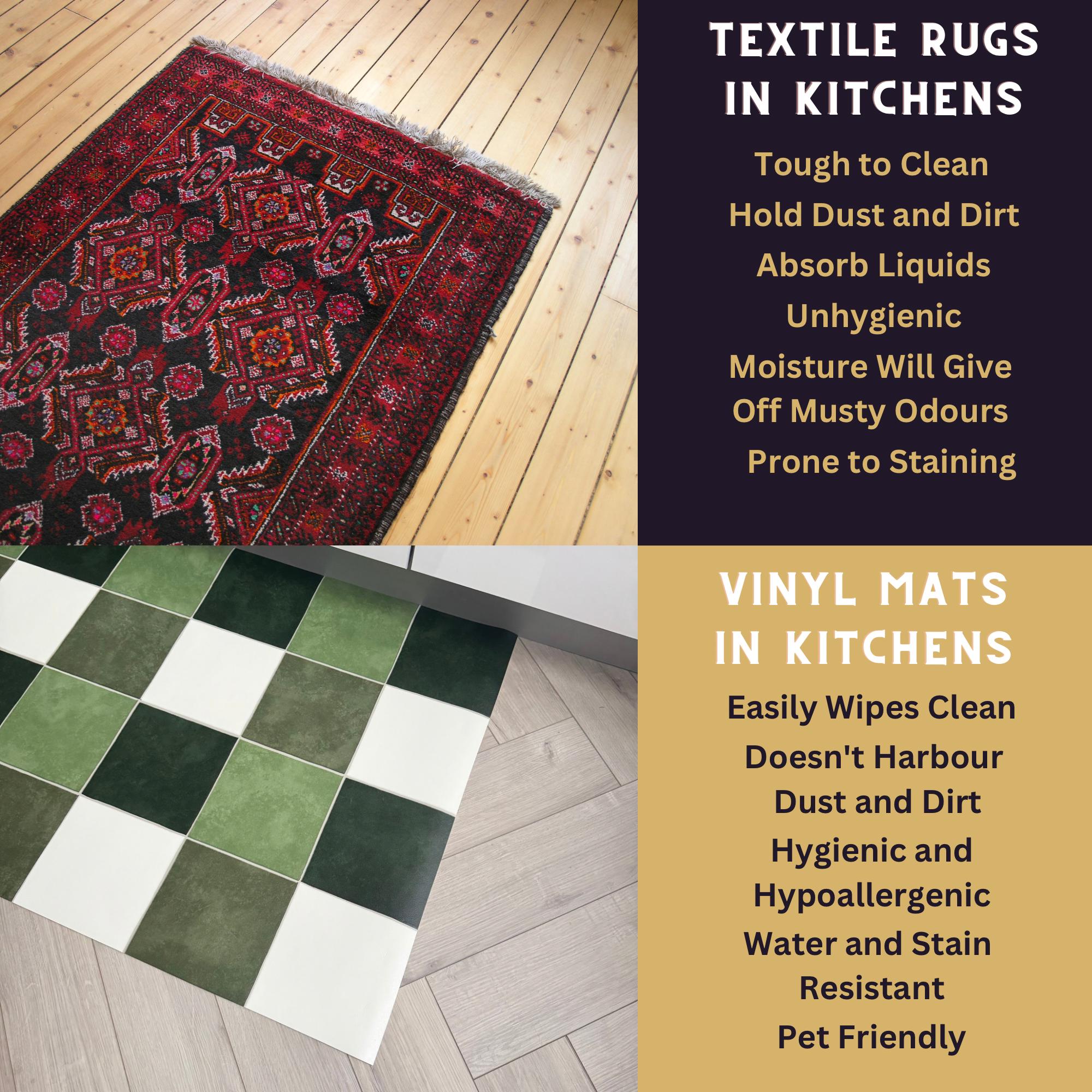 Real Rug Wipe Green Checkerboard Runner Floor Mat - Wipe Clean Vinyl Rug for Kitchens ...