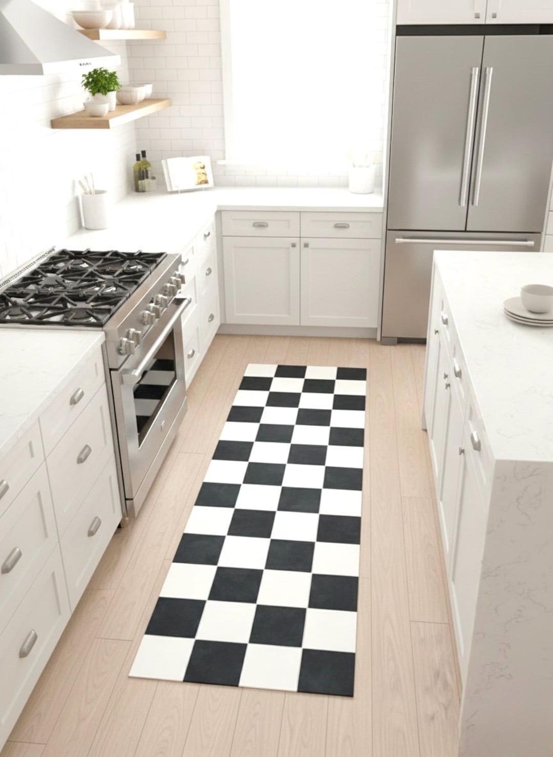 Black and White Checker Kitchen Runner Floor Mat - Large Vinyl ...