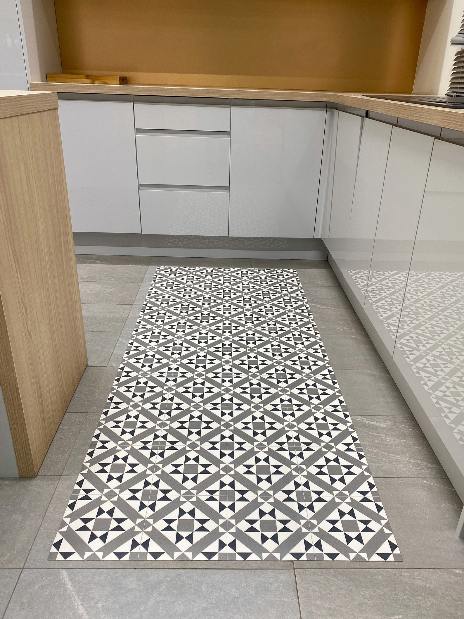 Vinyl Floor Runner Rug in Grey Tile Design Kitchen Decor Mat Etsy