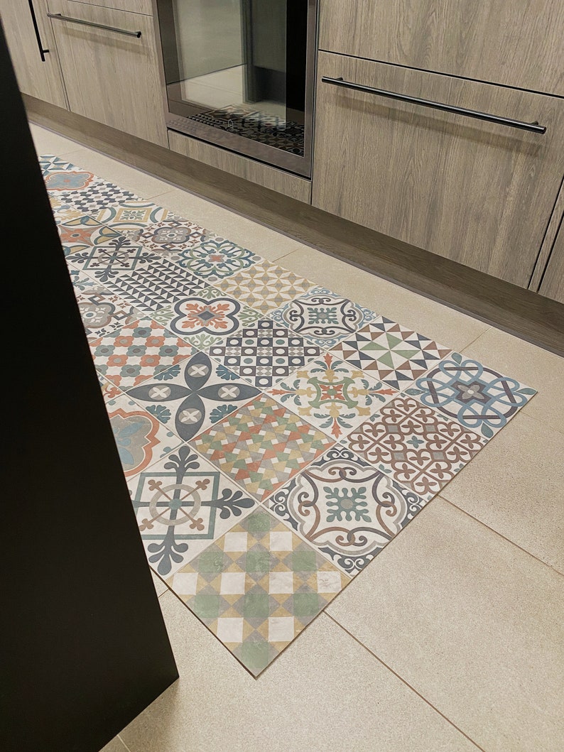 Moroccan Vinyl Rug Runner in Tile Effect Pattern For Kitchen, Hallway and Bathroom Floors, Decorative Linoleum PVC Mat Marrakesh image 8