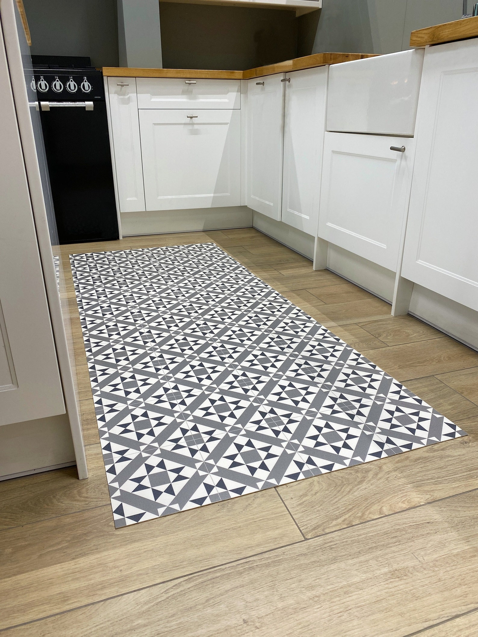 Vinyl Floor Runner Rug in Grey Tile Design Kitchen Decor Mat Etsy