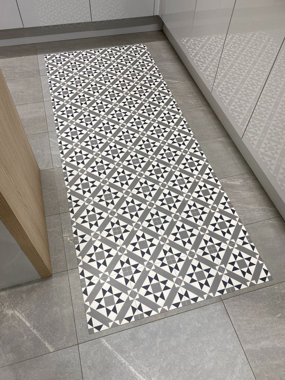 Moroccan Vinyl Rug Runner in Tile Effect Pattern for Kitchen, Hallway and  Bathroom Floors, Decorative Linoleum PVC Mat Marrakesh 