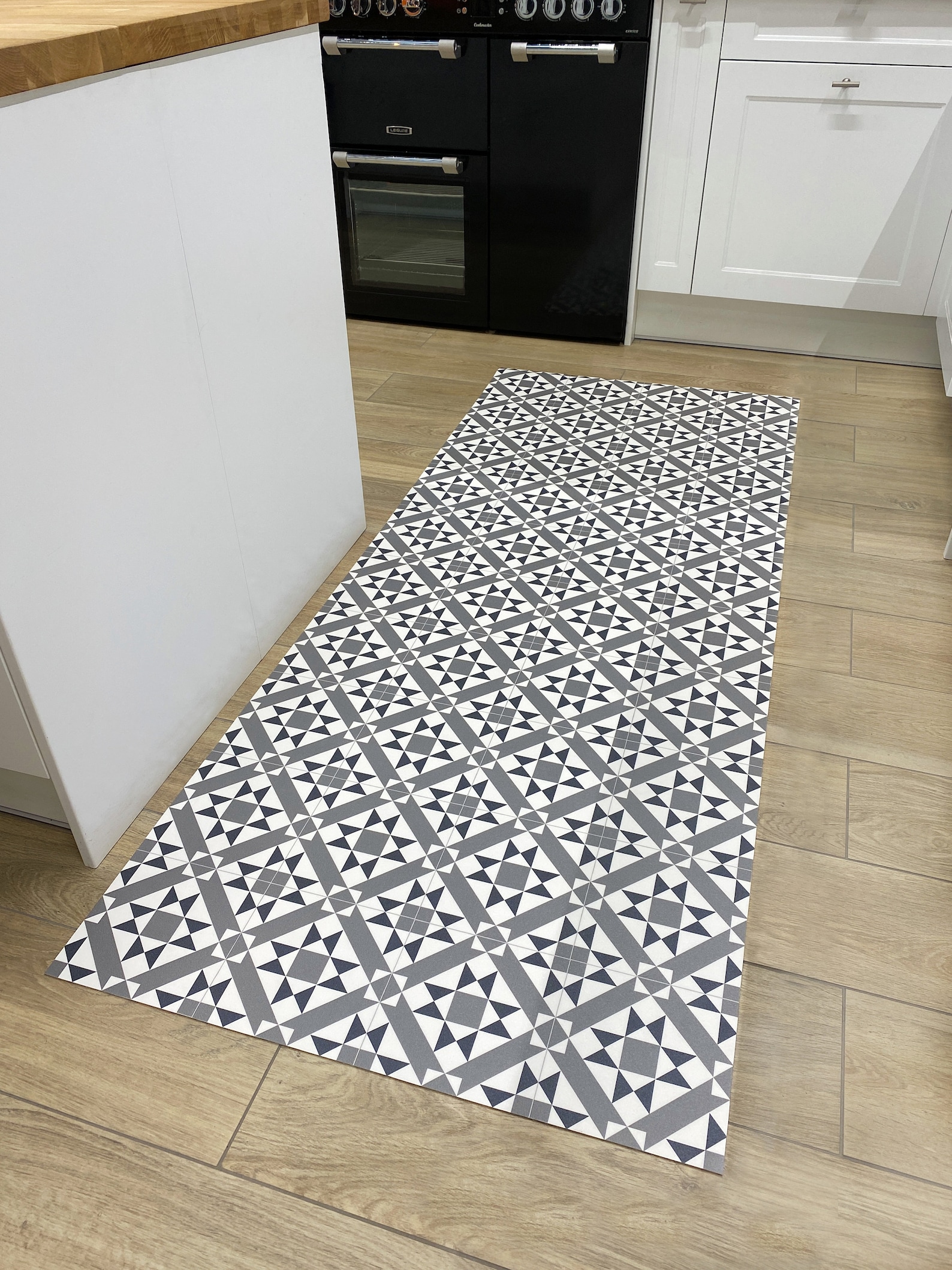 Vinyl Floor Runner Rug in Grey Tile Design Kitchen Decor Mat Etsy