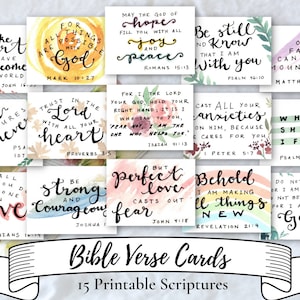 15 Encouraging Bible Verses | Digital download Printable notecards | Scripture Memorization | Bible journaling | Watercolor | Christian gift