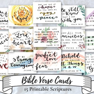 15 Encouraging Bible Verses | Digital download Printable notecards | Scripture Memorization | Bible journaling | Watercolor | Christian gift