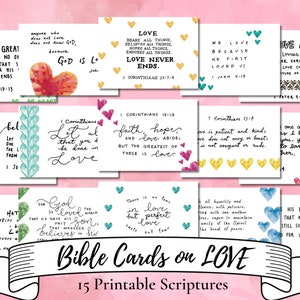 15 Versículos da Bíblia sobre o Amor | Download digital Cartões de anotações para impressão | Memorização das Escrituras | Diário da Bíblia | Aquarela | Presente cristão