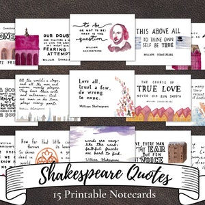 15 citas de Shakespeare / Tarjetas imprimibles / Palabras emblemáticas e inspiradoras de Shakespeare / Marcapáginas y regalo / Acuarela hecha a mano