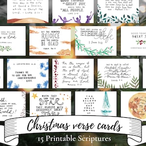 Puede incluir: Un conjunto de 15 tarjetas de versículos navideños imprimibles con ilustraciones de acuarela y citas bíblicas inspiradoras. Las tarjetas son perfectas para compartir la alegría de la temporada con los seres queridos.