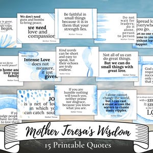 15 Mother Teresa Inspirational Quotes | Instant Download | Printable encouragements | Love and wisdom gift | Blue watercolor