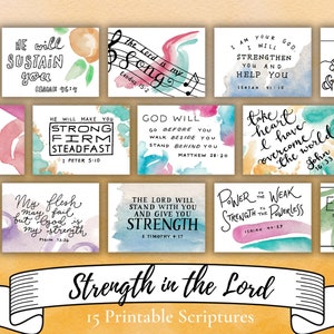 15 Strength in Weakness Verses | Digital download Printable notecards | Memorize Scripture | Bible journaling | Watercolor | Christian gift