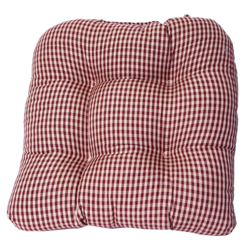 Set of 2 Premium Quality Chair Pads Tufted with a Mini Check Design & More .... Berry Burgundy Check
