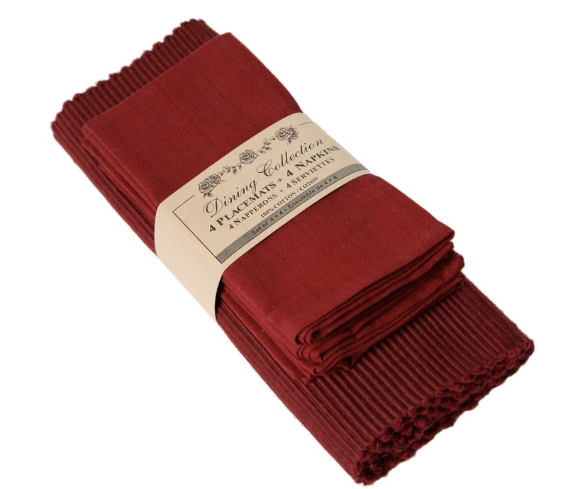 8 Piece Placemat and Napkin Gift Set in Solid Colors Buy 2 or more, Get 20 percent off Burgundy