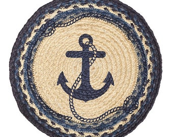 Set of 4 Premium Quality Braided Chair Pads Anchor - 15" Round (Buy 2 or more, Get 20 percent off)