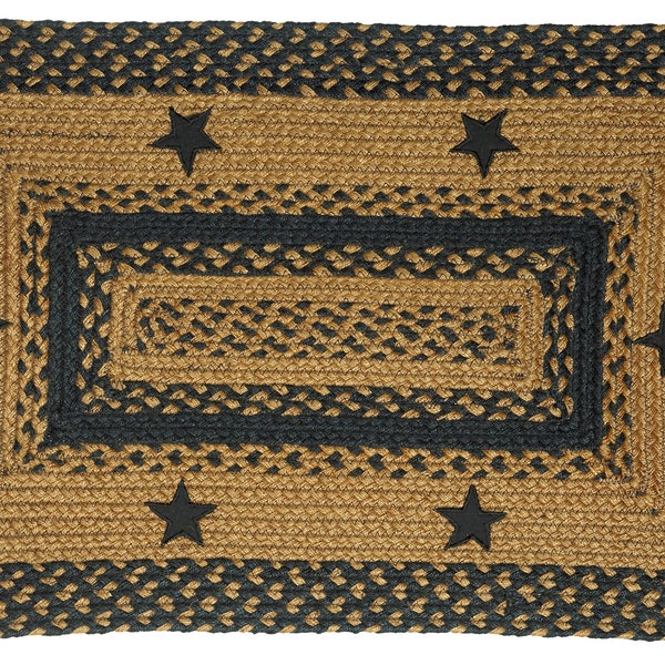 Handmade Premium 100% Jute  Braided W/ Star Black Emb. - Rect. Carpet for Indoor Use (Buy 2 or more, Get 20 percent off)
