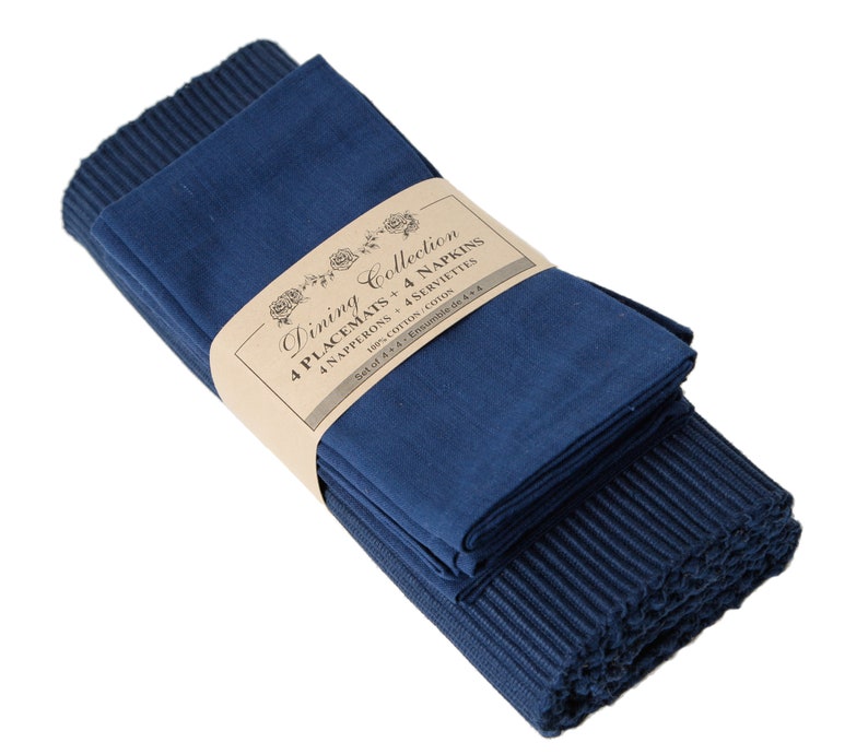 8 Piece Placemat and Napkin Gift Set in Solid Colors Buy 2 or more, Get 20 percent off Navy Blue