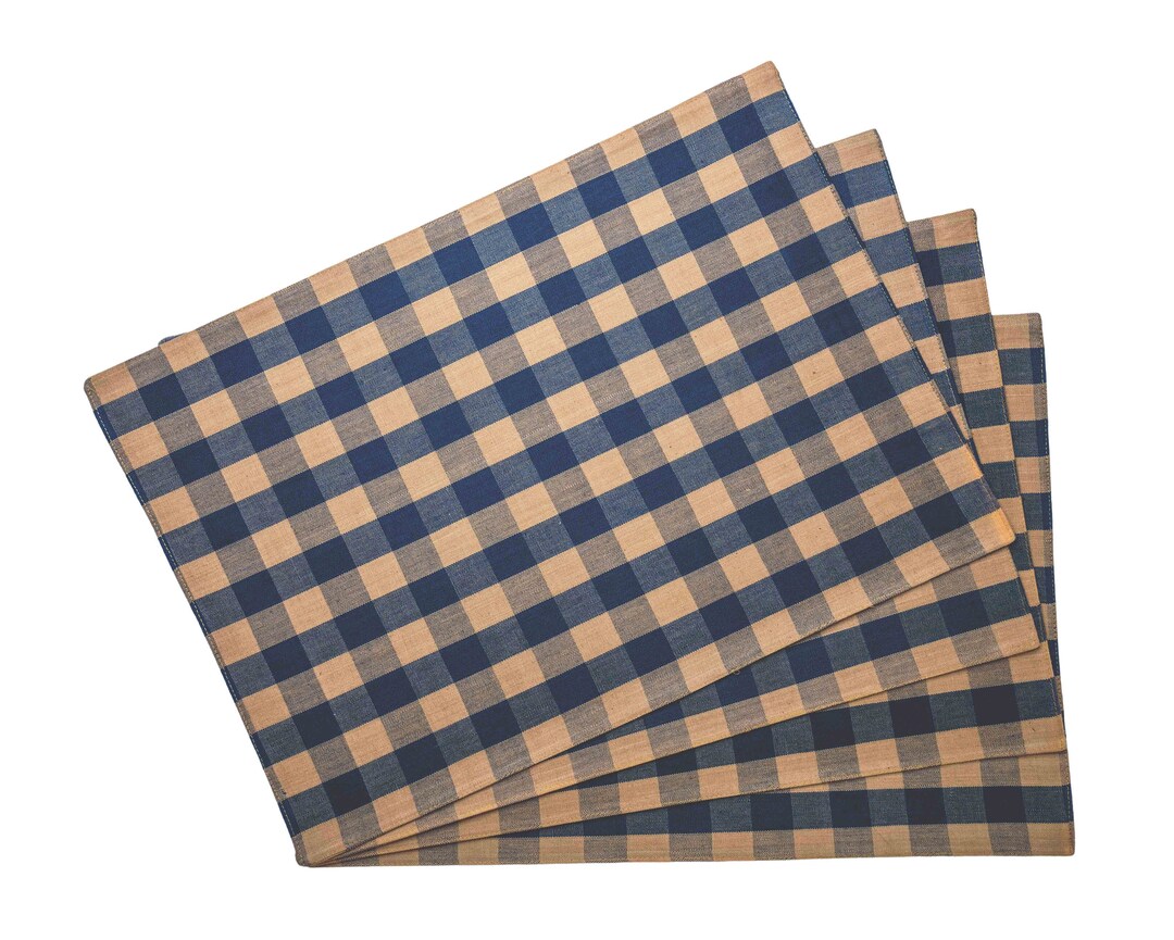 Premium Cotton 4 Piece Set Placemats Fused Navy Check buy 2 Sets Get 20