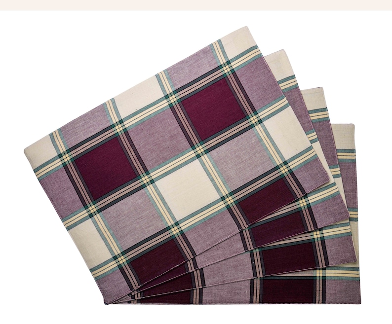 Premium Cotton 4 Piece Set Placemats Fused Sherwood Burgundy Etsy