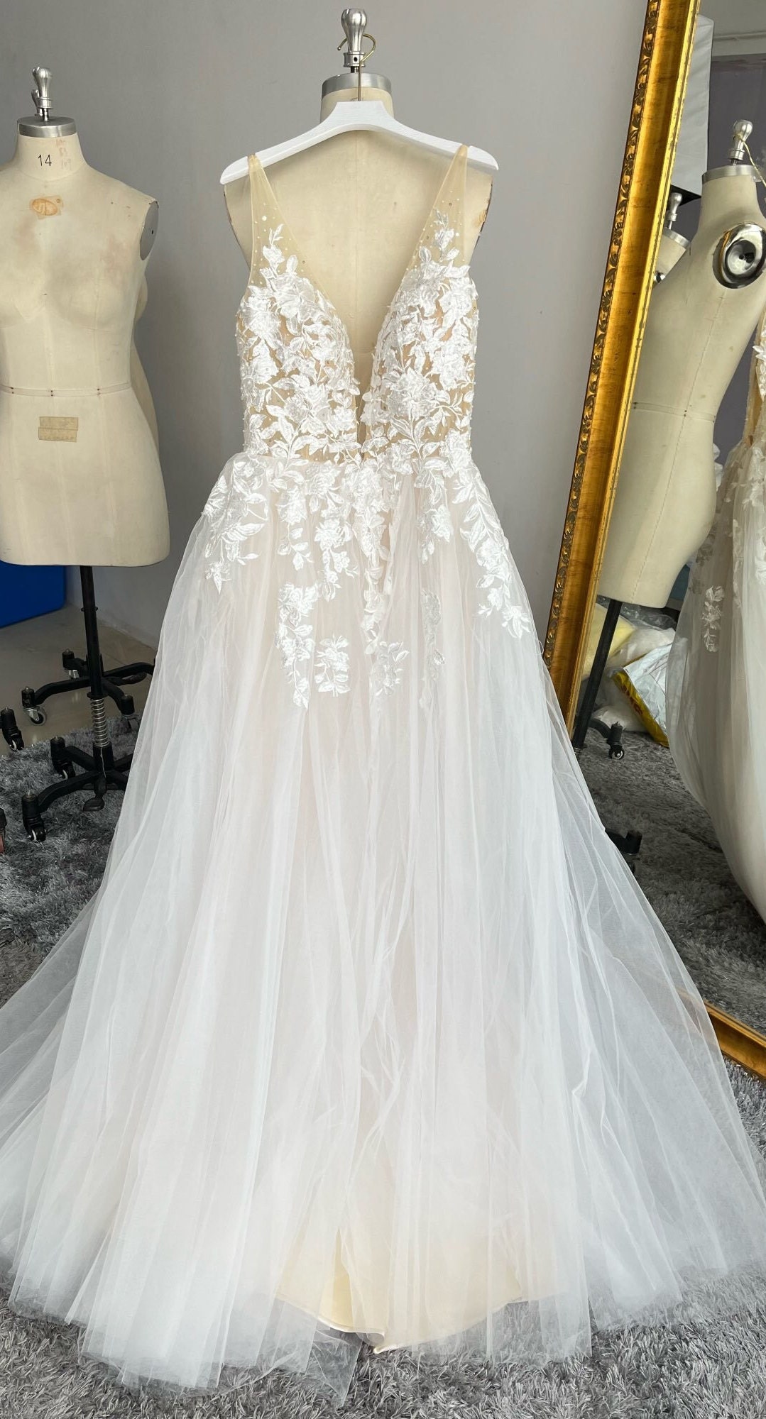 Boho Wedding Dress With Train Lace Bridal Dress A-line - Etsy
