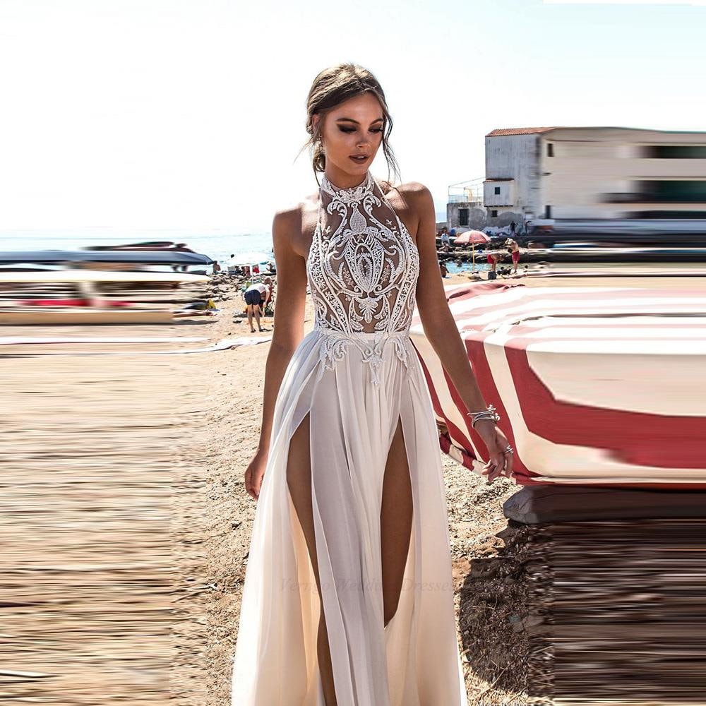 Boho Wedding Dress Beach Wedding Dress Sexy High Side Slit Etsy Canada