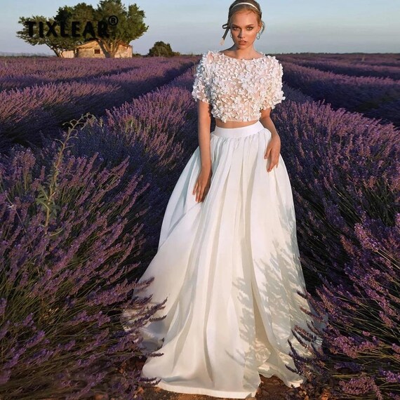 Bohemian Two Piece Wedding Dress Boho Bridal White Skirt - Etsy