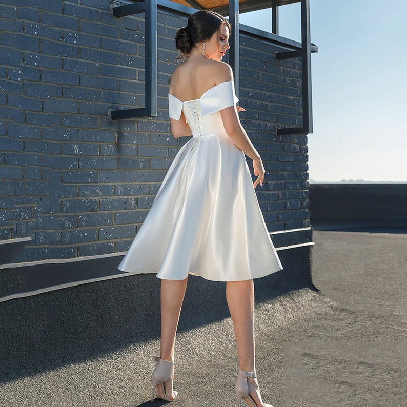 White Tea Length Dress Short Wedding Dress off Shoulder Mini - Etsy