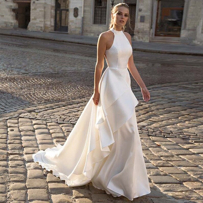 Aline Wedding Dress Halter Neck Bridal Robe Satin Wedding Etsy