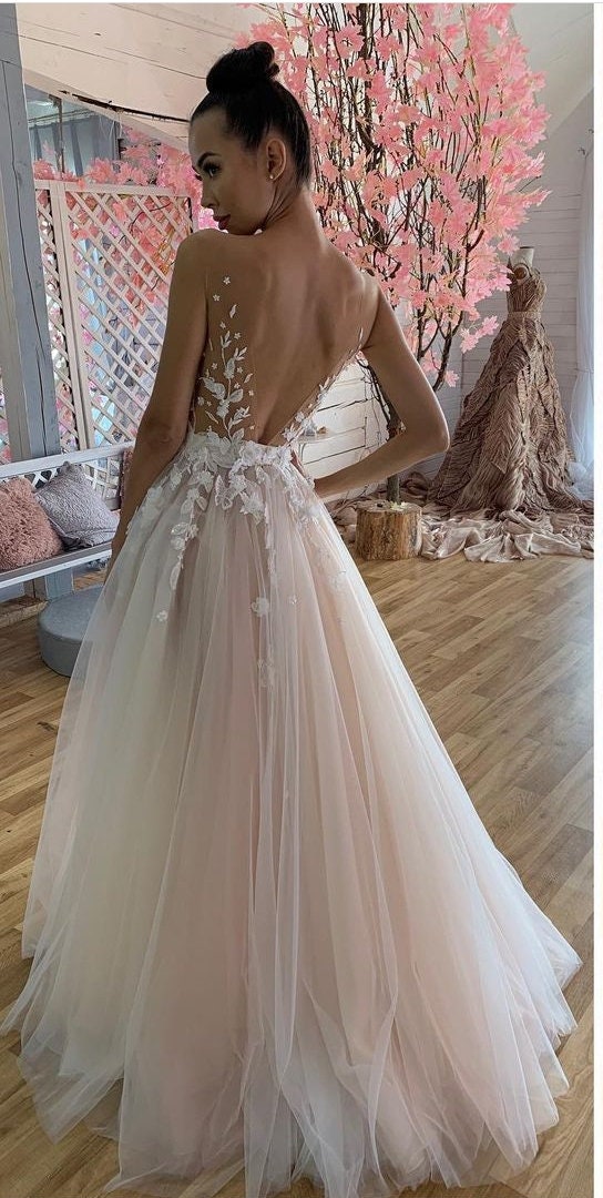 Custom Wedding Dress A-line Deep V-neck Tulle Floor Length - Etsy