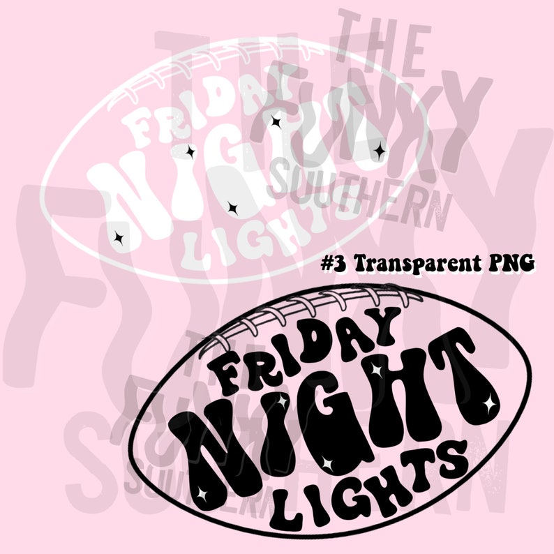 Peut inclure: Design graphique noir et blanc d'un ballon de football avec le texte "FRIDAY NIGHT LIGHTS" dans une police r&eacute;tro. Le ballon de football a des coutures blanches et un contour blanc.
