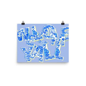 Welcome Y&#39;all Poster | Chinoiserie Art  | Chinoiserie Decor | Maximalism decor | Maximalist Art | Preppy Decor | Preppy Blue Decor