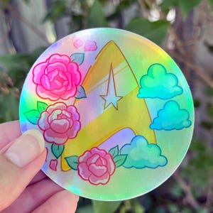 Holographic Kawaii Starfleet Emblem | Vinyl Sticker