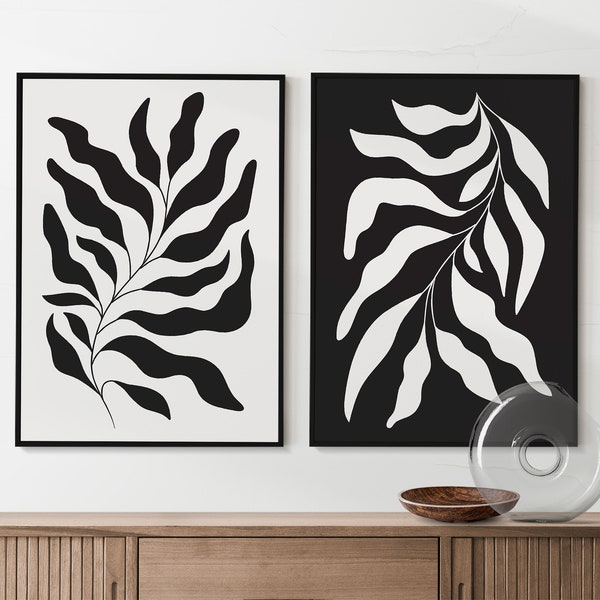 Minimalist Botanical Poster Set of 2, Floral Leaf Poster, Abstract Printable Art, Modern Botanical Drawing, Matisse Cutout, Digital Download