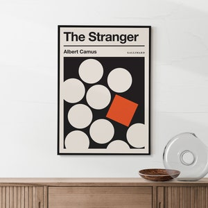 Capa do livro "O Estrangeiro" de Albert Camus, pôster literário minimalista, download digital, arte para impressão, arte de parede geométrica abstrata