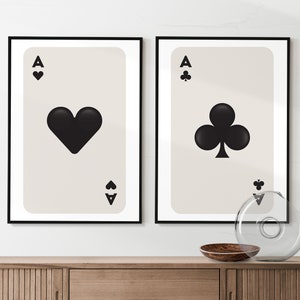 Set di 2 carte Ace, poster in bianco e nero, parete galleria minimalista, set di pareti galleria monocromatiche, carte da gioco, stampa digitale, arte stampabile