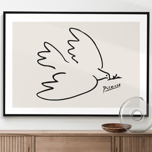 Picasso Dove Exhibition Poster, Printable Art, Digital Download, Picasso Line Drawing, Gallery Wall, Peace Dove Horizontal Wall Art