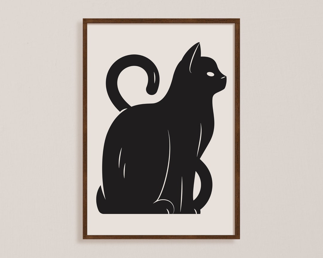 Black Cat Art Print, Pet Poster, Minimal Animal Wall Art, Printable Art ...