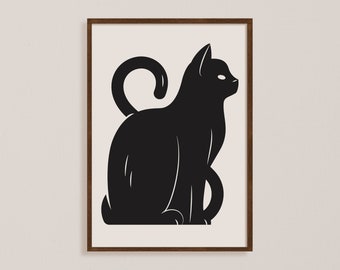 Black Cat Art Print: Minimalist Pet Portrait (Digital Download)