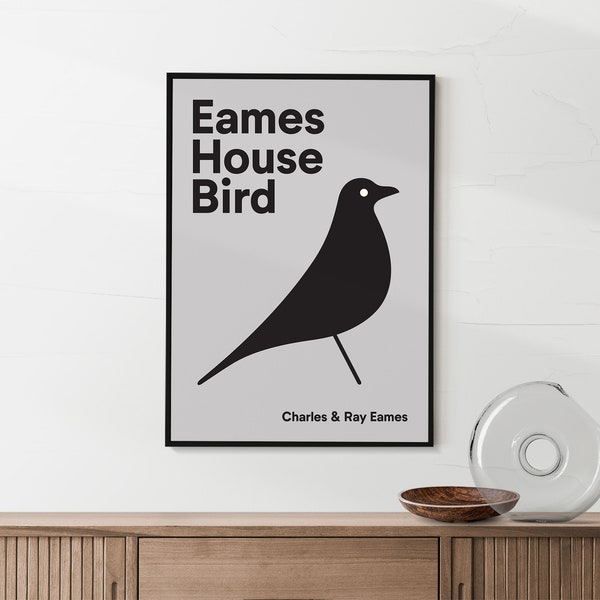 Eames House Bird, Vitra Black Bird Poster, Mid Century Modern Vintage Print, Monochrome Wall, Black & White Printable Art, Digital Download