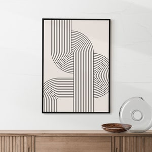 Retro Line Art Bauhaus Print, Line Drawing Wall Art, Digital Download, Printable Art, Black and White, Geometric Mid Century Poster