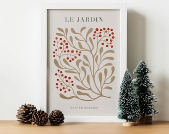 Winter Berries Print: Minimalist Christmas Wall Art (Digital Download)