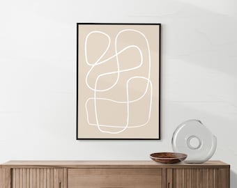 Minimalist Line Art Print: Beige Scandinavian Wall Decor (Digital Download)