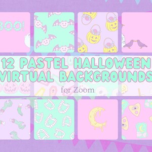 12 Pastel Kawaii Halloween Zoom Virtual Backgrounds Instant Download PNG 1280X720