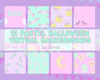 12 Pastel Kawaii Halloween Zoom Virtual Backgrounds Instant Download PNG 1280X720