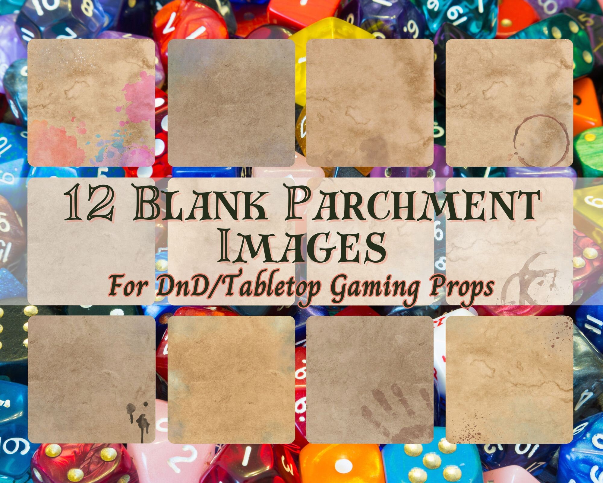Blank Parchment Props Handouts Customizable Art for D&D Pathfinder Fantasy Tabletop Games - 12 Printable Editable JPG Files